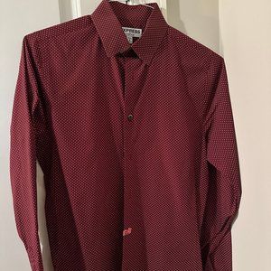 Express Mens 1MX Extra Slim Dress Shirt - Burgundy w/white polka dots